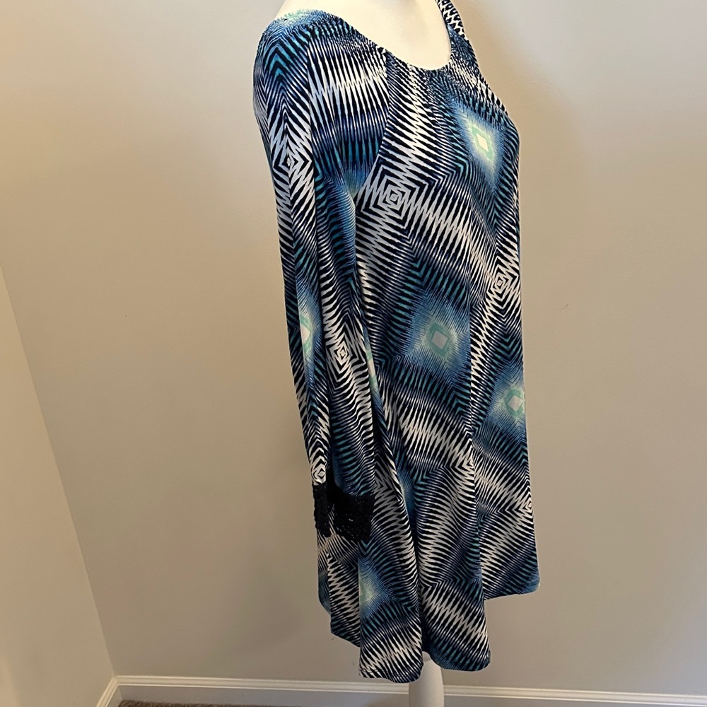 Allison Brittney Geometric Blue Long Sleeve Dress - Picture 2 of 4